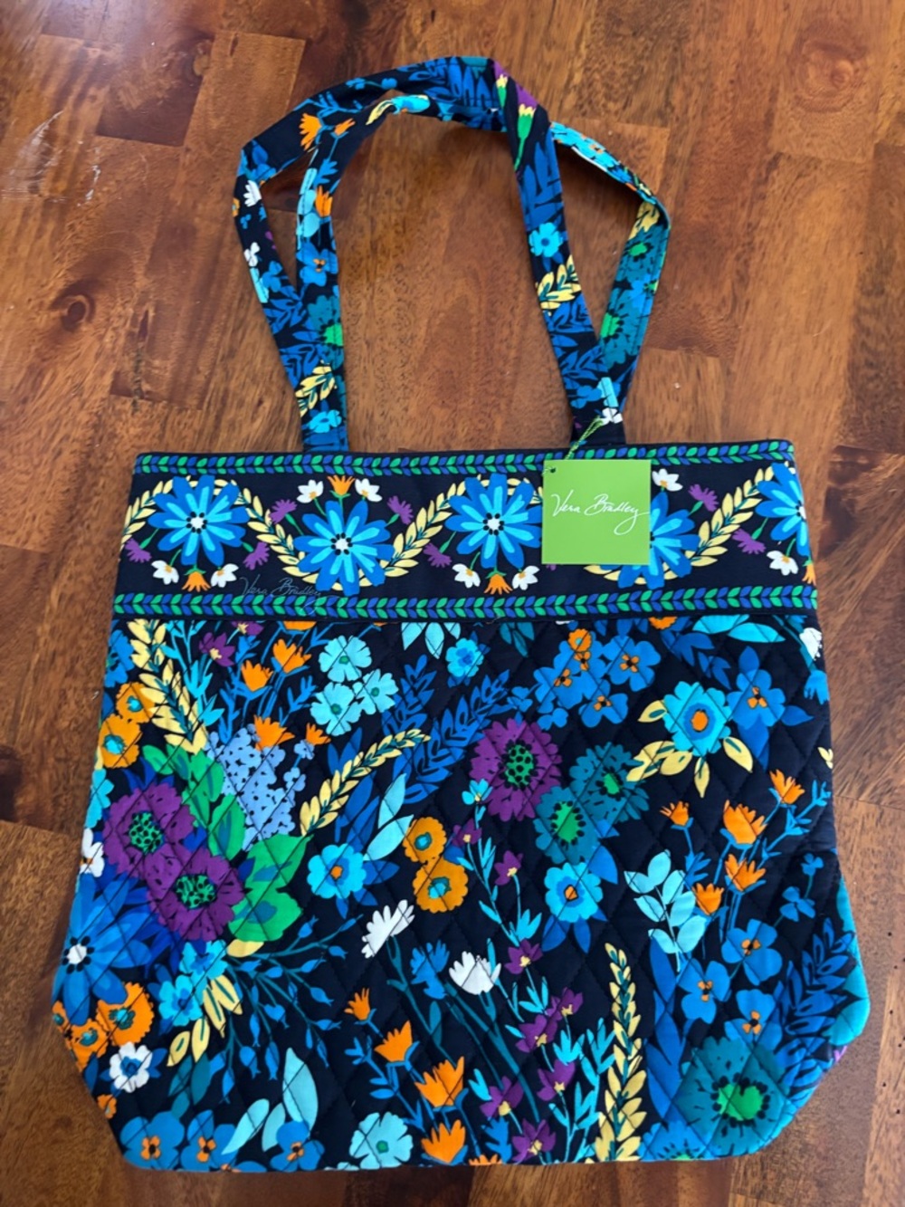 Vera Bradley Navy Quilted Floral Tote with Blue, Teal & Orange Accents